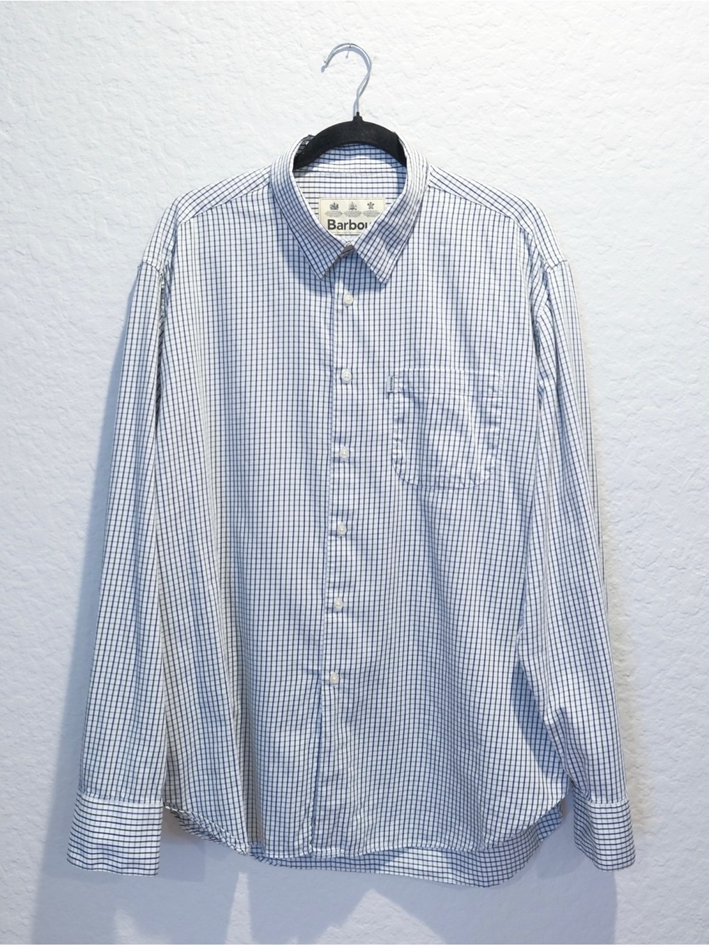 Barbour Ryton Button Up Shirt Size L Blue Green White Check Cotton Quiet Luxury